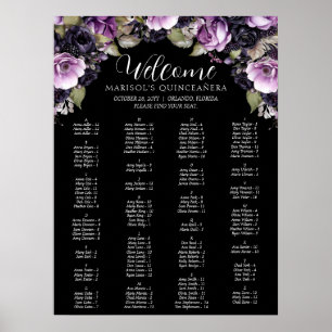 Affiche Gothique violet et noir Moody Florals Quinceañera