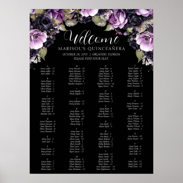Affiche Gothique violet et noir Moody Florals Quinceañera (Devant)