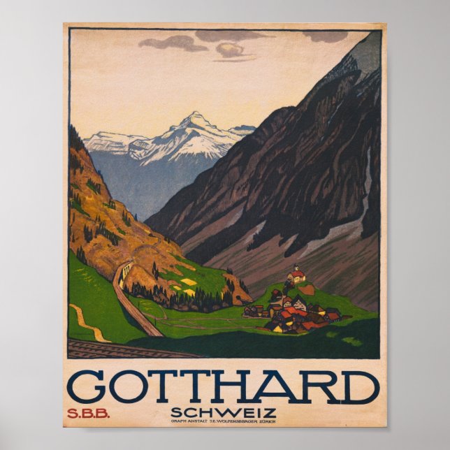 Affiche Gotthard Schweiz Vintage voyage (Devant)