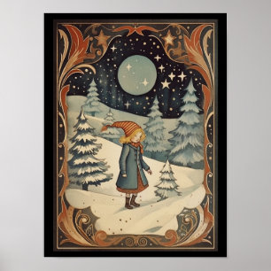 Affiche Gouache Vintage Noël Rétro