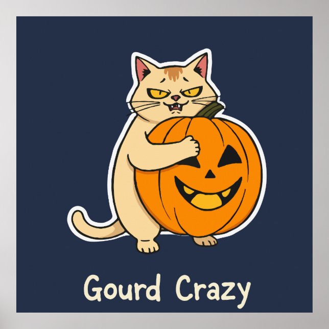 Affiche Gourd Crazy Obsédée Chat Hugging Jack-o'-Lantern (Devant)