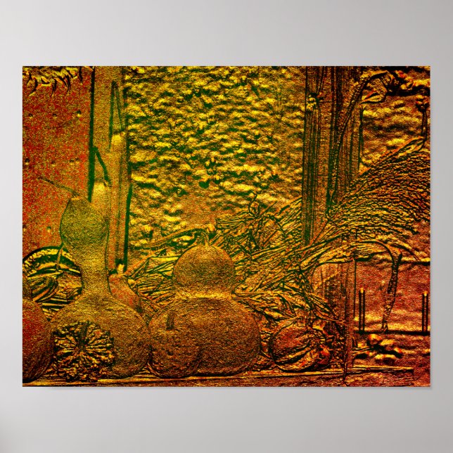 Affiche Gourdes d'automne sculptées Cornstalks Nature Art (Devant)
