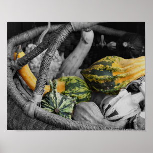 Affiche Gourds fantaisie En Panier En Osier Couleur Partie