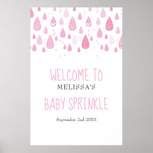 Affiche Gouttes de pluie roses Bienvenue Bébé Fille Sprink