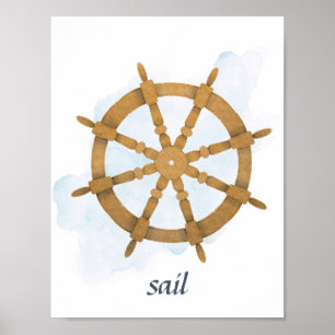 Affiche Gouvernail de bateau Thème nautique Océan Brun Ble