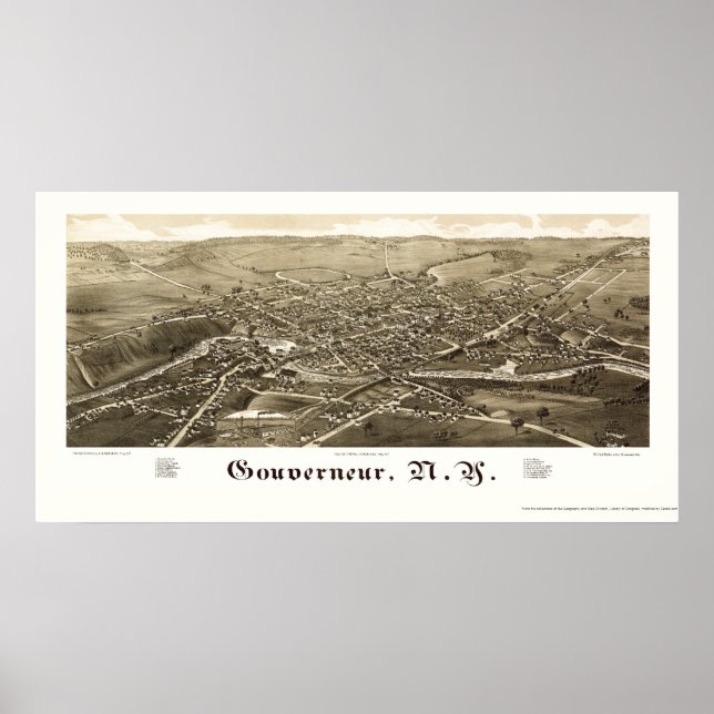 Affiche Gouverneur, NY Carte panoramique - 1885 (Devant)