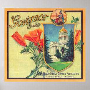 Affiche Gouverneur Orange LabelLindsay, CA