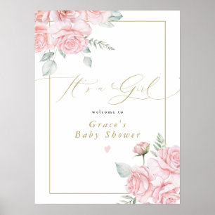 Affiche GRACE Blush Floral C'est une fille Baby shower Bie