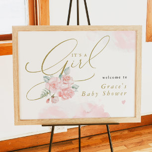 Affiche GRACE Blush Floral C'est une fille Baby shower Bie