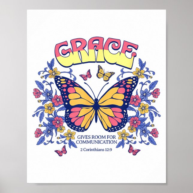 Affiche Grace Butterfly Christian Bible Verse Floral Faith (Devant)