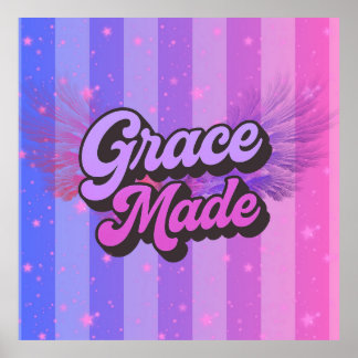 Affiche Grâce Fabriquée Rétro Rose et Violet Foi Chrétienn