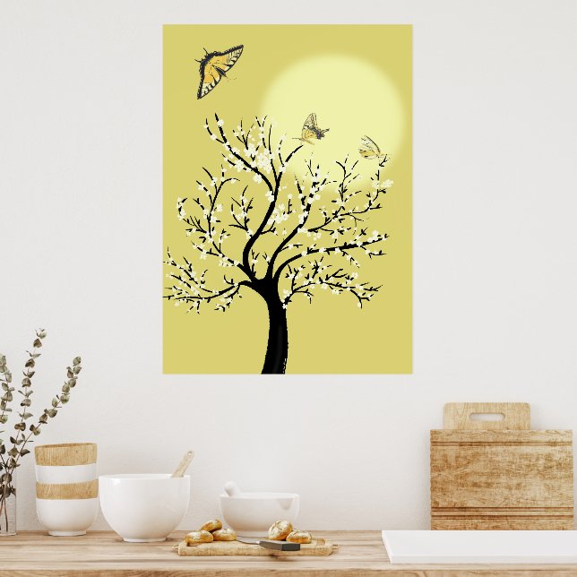 Affiche Graceful dreamy sunlit tree with butterflies  (Cuisine)