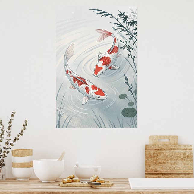 Affiche "Graceful Koi : Illustration du jardin d'eau serei (Cuisine)