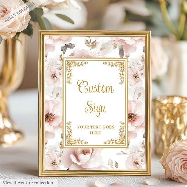 Affiche Graceful rose pâle fleurs or accents personnalisés (Graceful dusty pink flowers gold accents custom Poster)