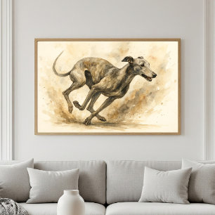Affiche Graceful Running Greyhound Aquarelle Portrait