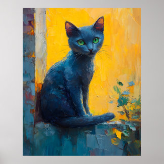 Affiche Graceful Russian Blue Cat – Sunset Balcony Moment