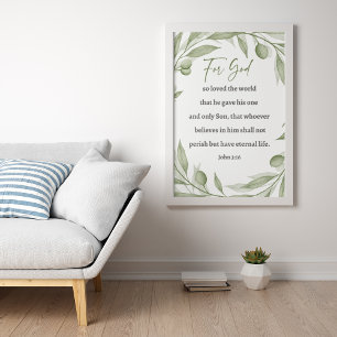 Affiche Graceful Scripture Art - John 3 16 Olive Branch