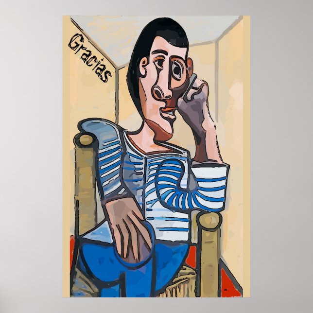 Affiche Gracias, Homme Abstrait sur le téléphone portable, (Devant)