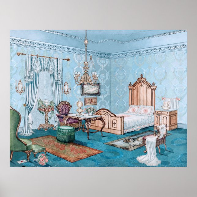 Affiche Gracieuse Chambre Victorienne Bleue (Devant)