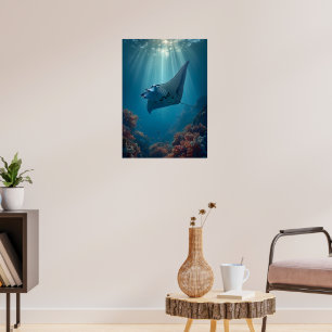 Affiche Gracity Manta Ray dans Sunlit Ocean