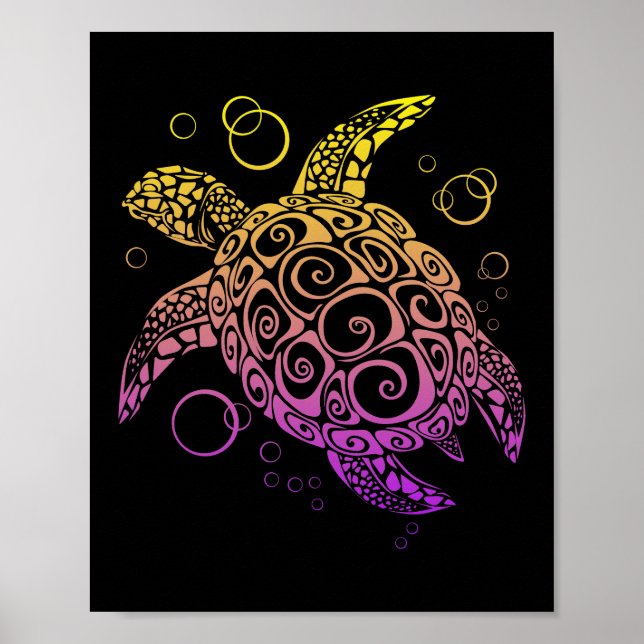 Affiche Gradient Color Sea Turtle Drawing, Sea Turtle (Devant)