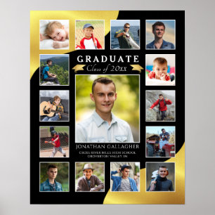 Affiche Graduate Black Metallic Gold 15 Photo Collage