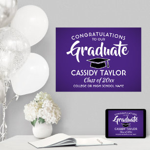 Affiche Graduate Congrats Elégant Purple Blanc Graduation