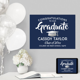 Affiche Graduate Congrats Marine Bleu et Blanc Graduation