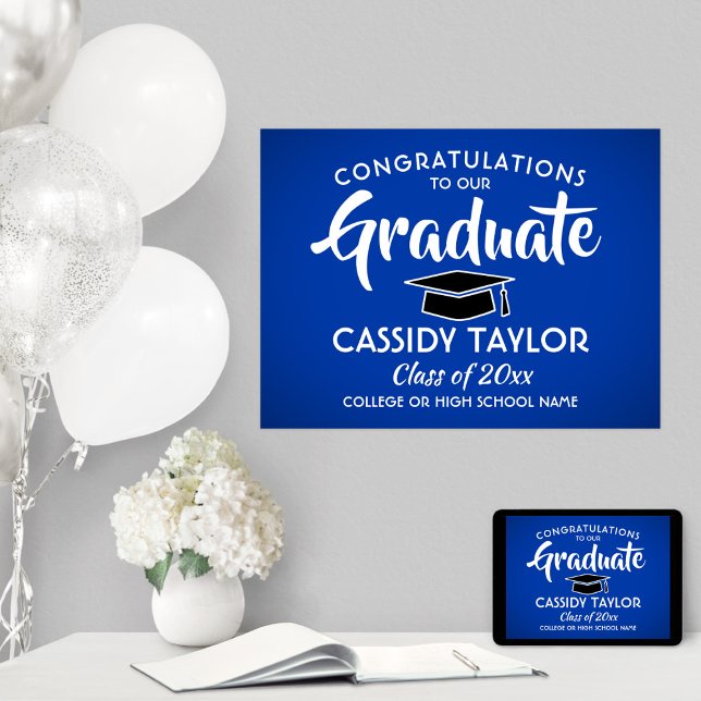 Affiche Graduate Congrats Royal Blue and White Graduation (Créateur téléchargé)
