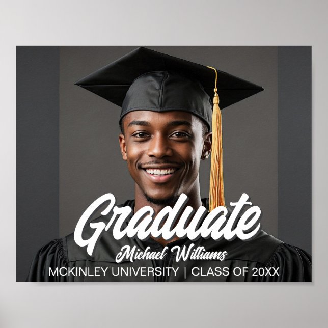 Affiche Graduate Photo with Bold Script Graduation Party (Devant)