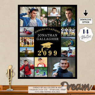 Affiche Graduation 14 Photo Collage Félicats Black Gold