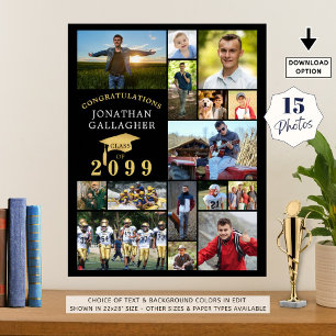 Affiche Graduation 15 Photo Collage Félicats Black Gold