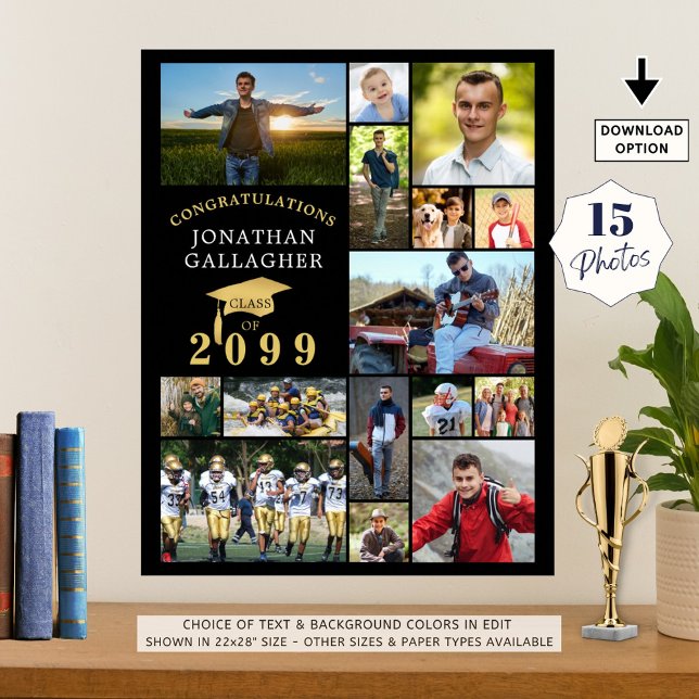 Affiche Graduation 15 Photo Collage Félicats Black Gold (Créateur téléchargé)