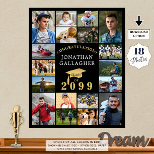 Affiche Graduation 18 Photo Collage Félicats Black Gold