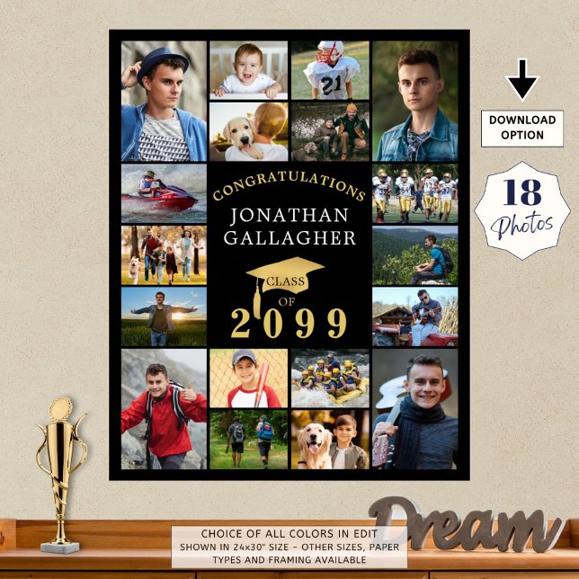 Affiche Graduation 18 Photo Collage Félicats Black Gold (Créateur téléchargé)