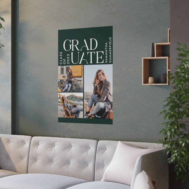 Affiche Graduation 2025 Photos Vert et Blanc Diplômé (Créateur téléchargé)