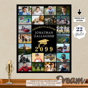 Affiche Graduation 22 Photo Collage Félicats Black Gold