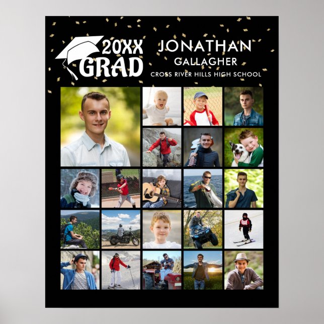 Affiche Graduation 22 Photo Collage GRAD noir blanc (Devant)