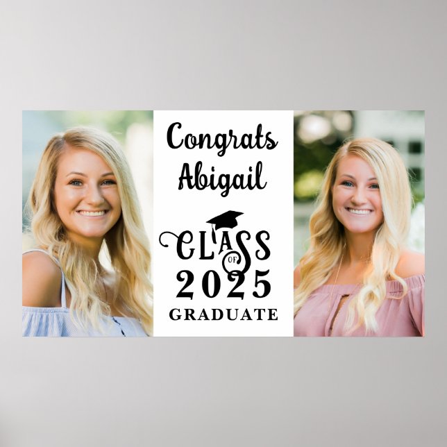 Affiche Graduation 2 Photos Fancy Classe Année Typographie (Devant)
