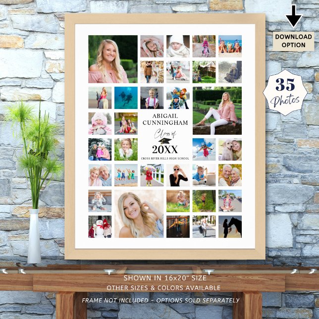 Affiche Graduation 35 Photo Collage Classe Année Blanc (Créateur téléchargé)