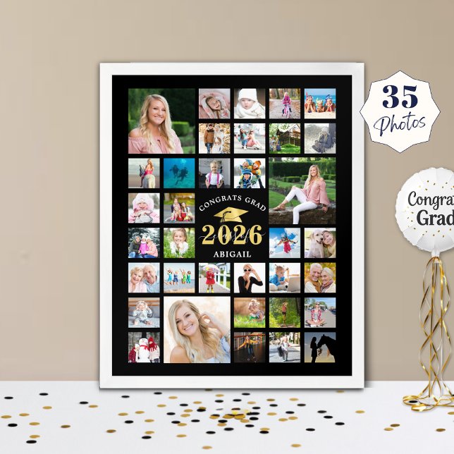 Affiche Graduation 35 Photo Collage CLASSE ANNÉE Noire (Créateur téléchargé)