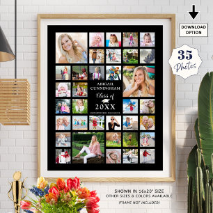 Affiche Graduation 35 Photo Collage CLASSE ANNÉE Noire