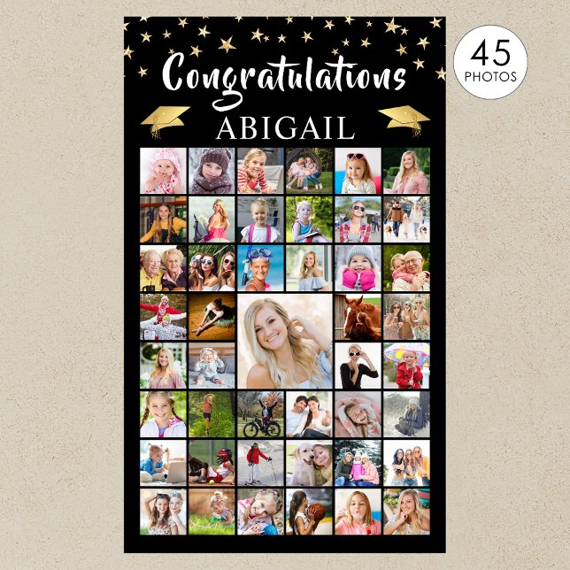 Affiche Graduation 45 Photo Collage Black Gold (Créateur téléchargé)