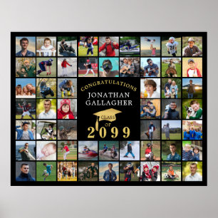 Affiche Graduation 54 Photo Collage Black Gold Casquette