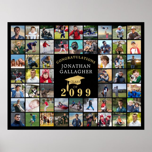 Affiche Graduation 54 Photo Collage Black Gold Casquette (Devant)