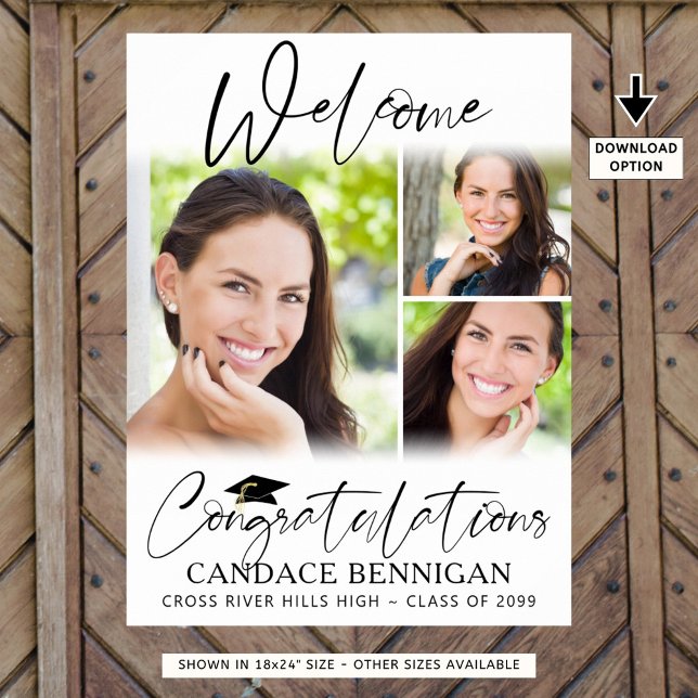 Affiche Graduation Bienvenue 3 Photos Script Félicitations (Créateur téléchargé)