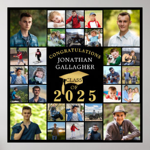 Affiche Graduation Black Gold Congrats 28 Photo Collage