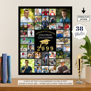 Affiche Graduation Black Gold Fêtes 38 Photo Collage