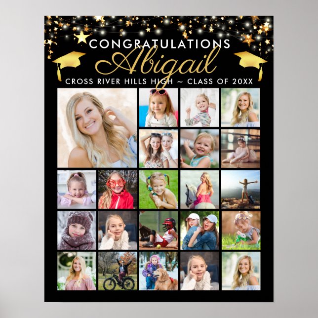 Affiche Graduation Black Gold Script 22 Photo Collage (Devant)