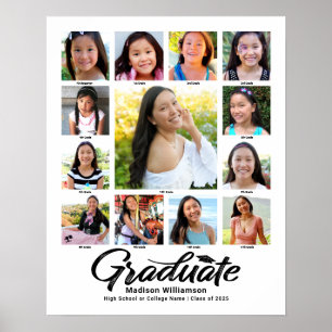 Affiche Graduation blanche K-12 Photo Collage noir Script